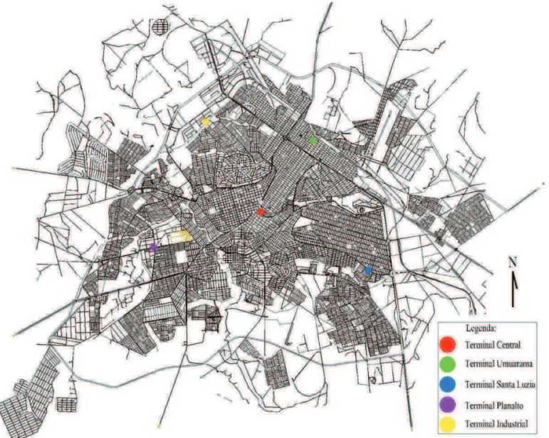 Figura 4.5: Uberlândia, MG: Localização dos terminais do SIT – 2010  Fonte: SETTRAN-2010 