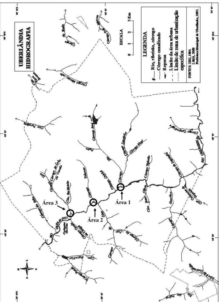 Figura 2: Hidrografia de Uberlândia.  Modificado de Guimarães et al., 2009 