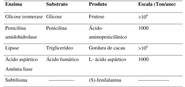 Tabela 2.1 – Exemplos de uso de enzimas nas indústrias (DAVID, 2004). 
