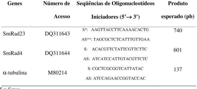Tabela 1. Seqüências de oligonucleotídeos iniciadores usados na amplificação por PCR.  