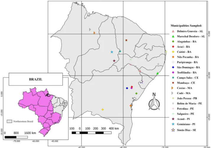 Figure 1.  Map showing the location of the propolis sample collection in Northeastern Brazil.