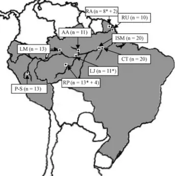 Figure 1 - Geographic distribution of the nine localities analyzed in this study. N corresponds to the number of individuals sampled