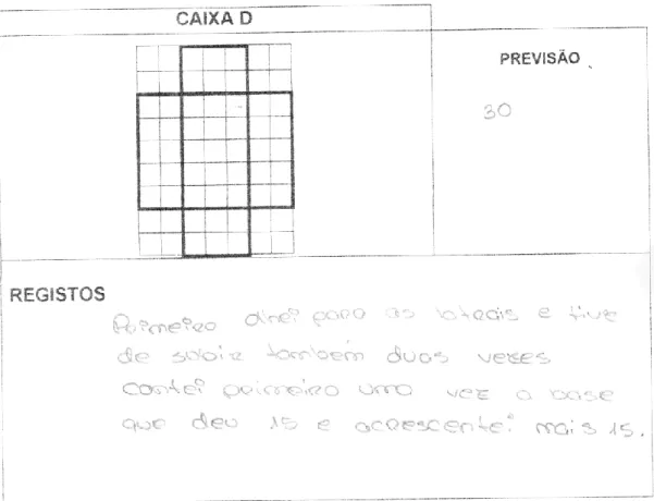 Figura 5 - Registos da Alice. Tarefa &#34;Quantos Cubos?&#34;