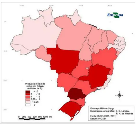 Figura 1  –  Produção Média de Milho por Estado entre 2007 e 2010. 