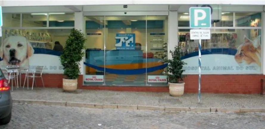 Figura 1: Fachada frontal do Hospital Animal do Sul, Penha, Faro. 