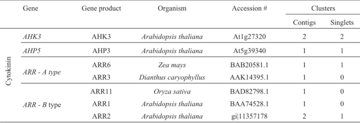 Table 2 - Ortholog genes of Cytokinin signaling pathways found in the Citrus EST database.