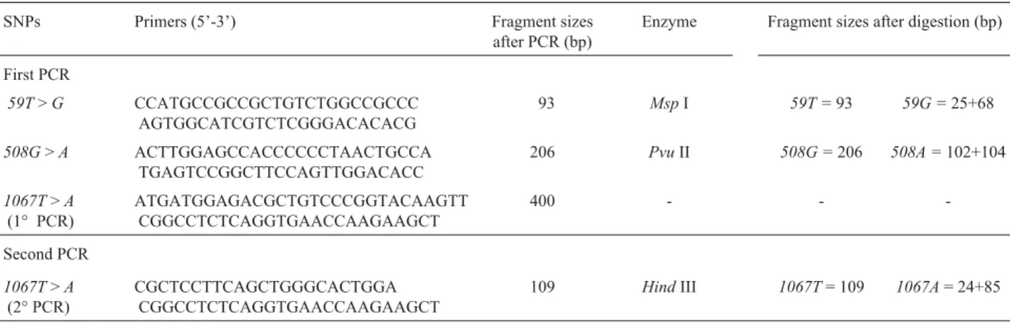 Table 1 - FUT3 gene single nucleotide polymorphism (SNP), PCR primer sequences and fragment sizes in base pairs (bp) before and after digestion by each restriction enzyme