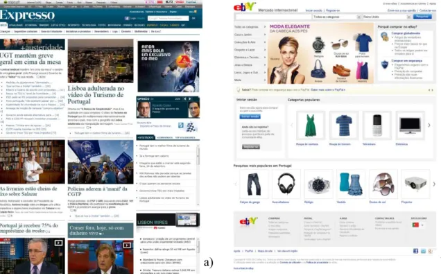 Figure 3.5. The Web pages used in this case study. a) Part of the online Expresso Newspaper