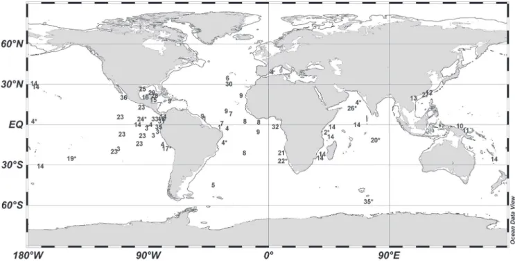 Figure 4. Global distribution of the narcomedusa Pegantha triloba based on this study and literature records