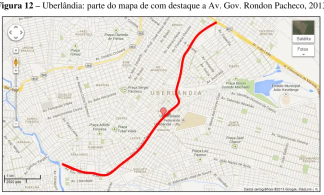 Figura 12 – Uberlândia: parte do mapa de com destaque a Av. Gov. Rondon Pacheco, 2013 