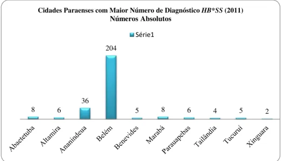 Figura 7. Número de pessoas com diagnóstico HB*SS em dez (10) cidades do Pará. 