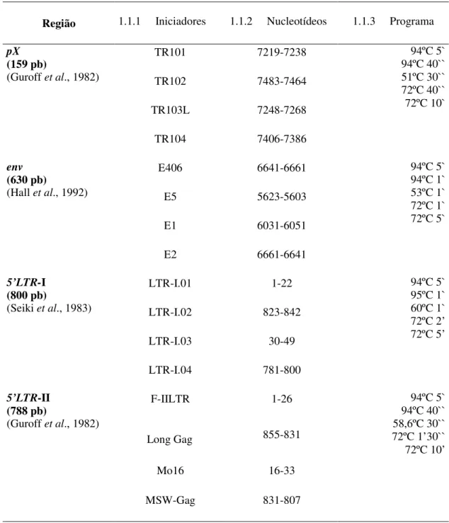 Tabela  1-  Iniciadores  utilizados  na  PCR  e  respectivas  regiões  do  HTLV  amplificadas 
