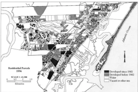 Figura 3.4: Alteração nas parcelas do uso do solo, entre 1981 – 1996, em Murrells Inlet  Fonte: Allen et al