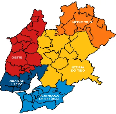 Mapa das áreas de actuação DRCLVT. 