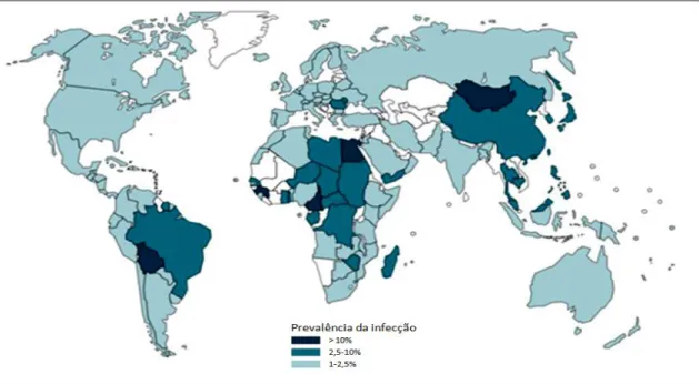 Figura 3 Distribuição mundial da hepatite C no ano de 2007.