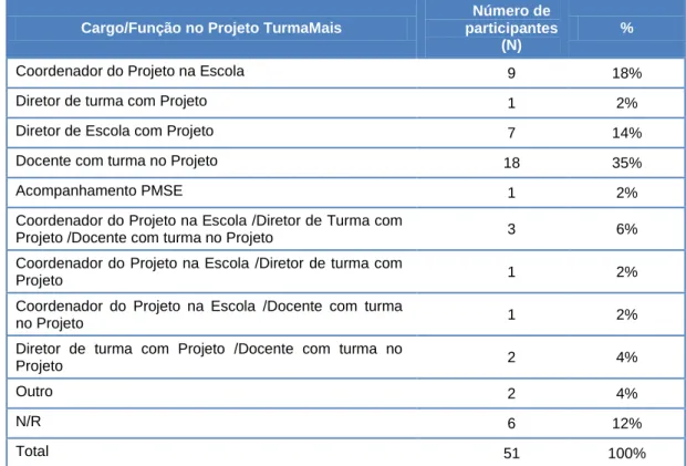 Tabela 6 - Cargo/Função dos participantes do PTM 