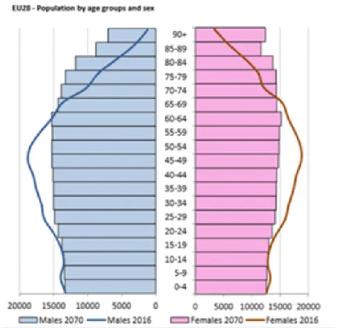Figure 2 Population by age group and gender for the period of 2016-2070. 2 