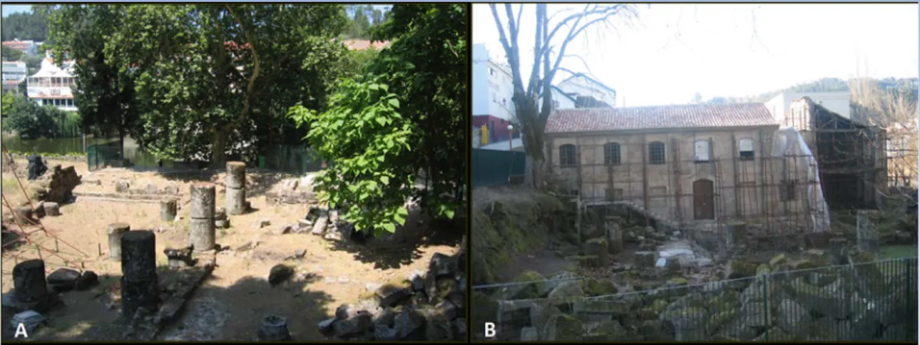 Figure 2. The photos give evidences of an old swimming pool of Roman SPA (about 2000 years old)  and ruins of the first King of Portugal SPA (about 1150 years old) in the SPSHGF