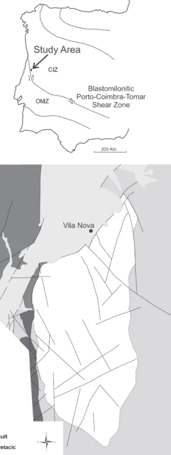 Fig. 1.—Location and geological scheme of the studied area (CIZ: Central Iberian Zone; OMZ: Ossa Morena Zone).