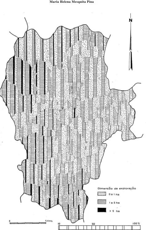 Fig. 7 — Dimensão das explorações agrícolas nas freguesias do concelho de Ponte de Lima em 1979.