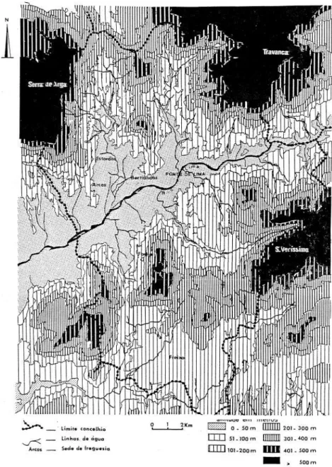 Fig. 2 — Esboço hipsométrico do concelho de Ponte de Lima.