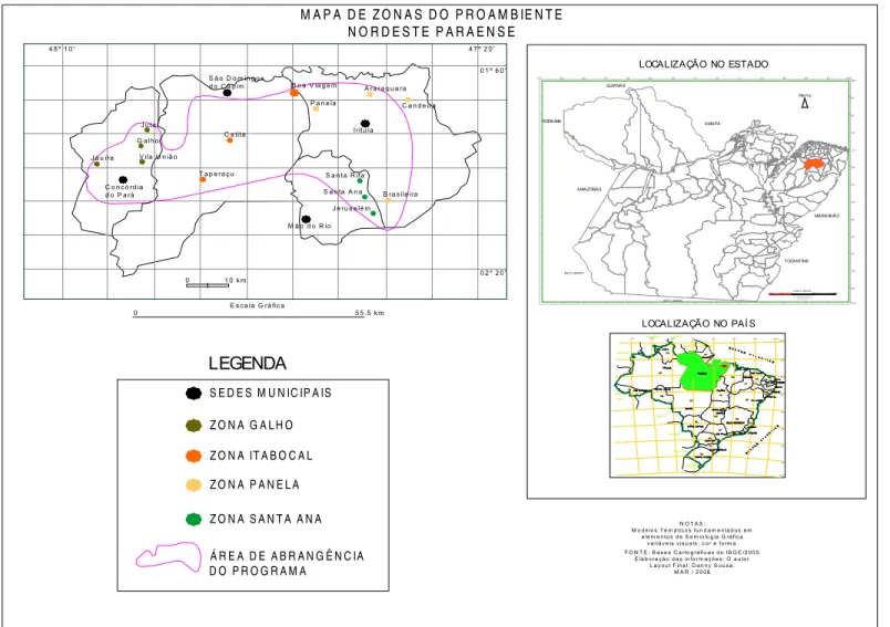 Figura 2 - Mapa dos Municípios e as Zonas do PROAMBIENTE. 