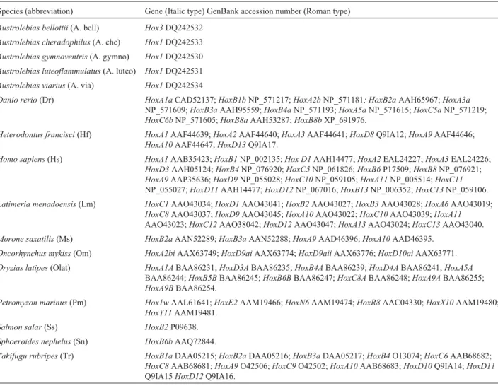 Table 2 - Abbreviations and GenBank accession numbers of species used in Figures 2 and 3.