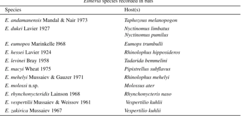 TABLE II Eimeria species recorded in bats