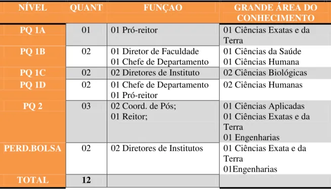 Tabela  2.  Distribuição  dos  pesquisadores  produtividade  da  UFPA,  por  nível  e  função,  no  período 2000-2008, selecionados para as entrevistas 