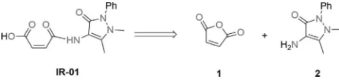Figure 1 - Retrosynthetic analysis for (Z)-4-((1,5-dimethyl-3-oxo-2-phe- (Z)-4-((1,5-dimethyl-3-oxo-2-phe-nyl-2,3dihydro-1H-pyrazol-4-yl) amino)-4-oxobut-2-enoic acid.