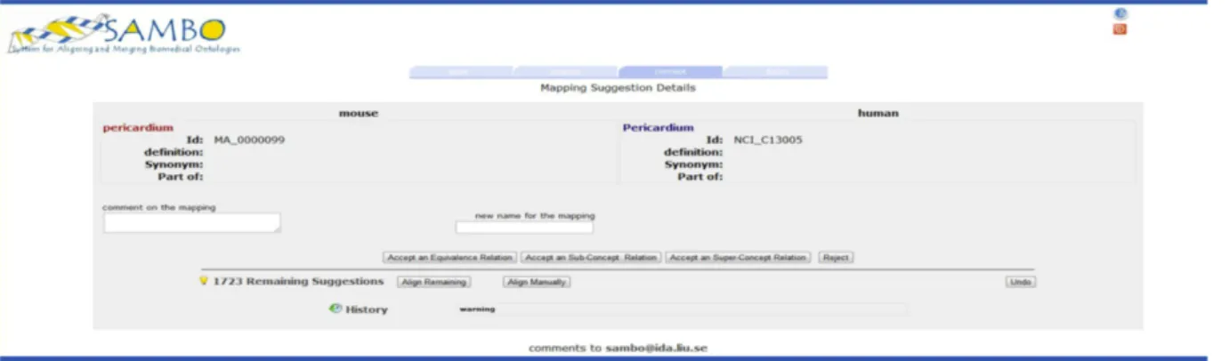 Figure 18 – Screenshot of SAMBO interface [Lambrix and Kaliyaperumal 2017] 