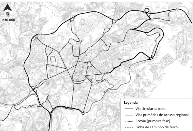 Figura 6: Mapa da delimitação da área de estudo (centro urbano de Guimarães)  Fonte: Elaboração própria (autoCAD) 