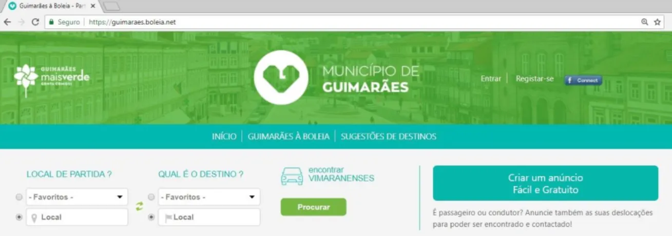 Figura 10: Interface do sítio na Internet “Guimarães à Boleia” 