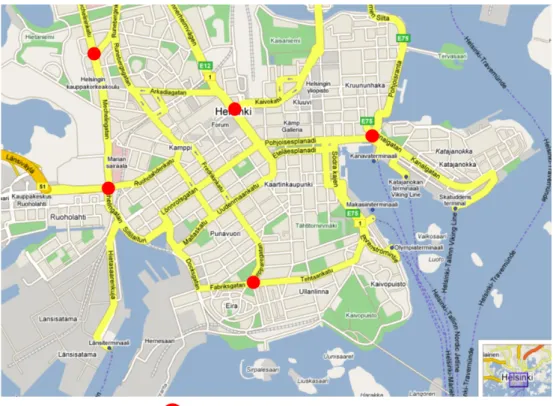 Figure 6 – Simulation scenario: Helsinki downtown area, with a dimension of 4500×3400  meters