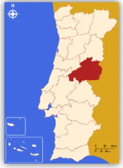 Ilustração 1 - Posicionamento do distrito de Castelo Branco no mapa de Portugal 