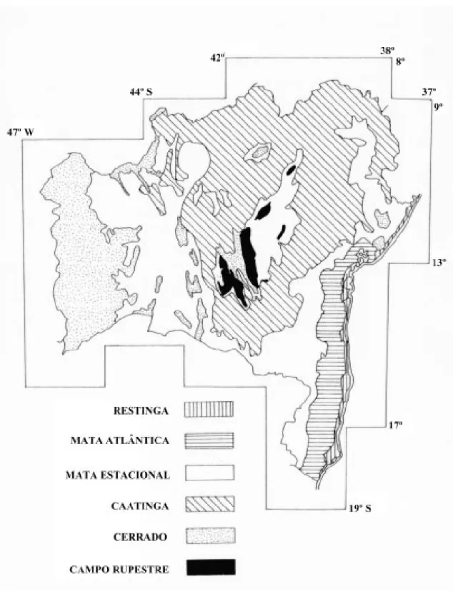 Figura 1 - Mapa de distribuição da vegetação no estado da Bahia (NOBLICK, 1991)