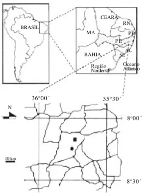 Figura 1 - Mapa de localização do brejo de Serra Negra no município de Bezerros, estado de Pernambuco, Brasil.