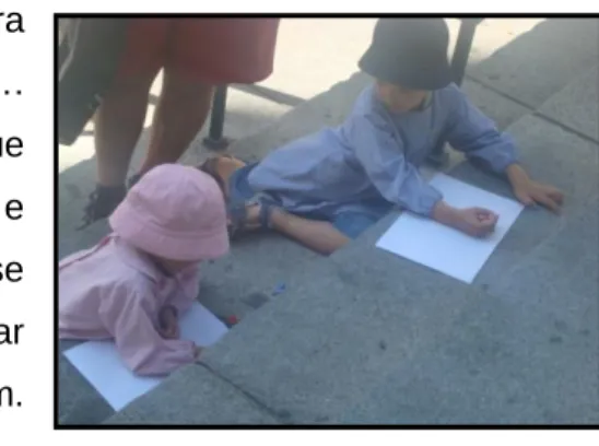 Fig. 8 – Crianças a desenhar um  objecto ou monumento observando.  