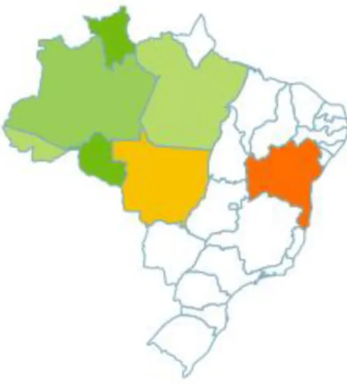 Figura 2: Distribuição geográfica de Morinda citrifolia Linn. Fonte: http://floradobrasil.jbrj.gov.br