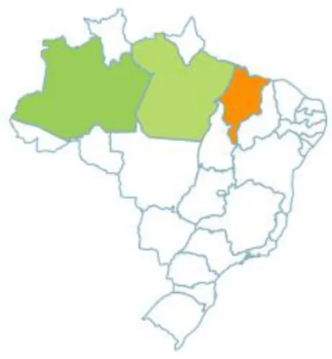 Figura 6: Distribuição geográfica de Mansoa alliacea (Lam.) A.H. Gentry. Fonte: http://floradobrasil.jbrj.gov.br.