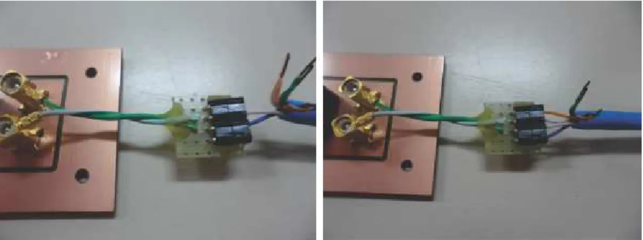 Figura 3.8: Lado esquerdo: utiliza¸c˜ao da placa para medi¸c˜ao em MD. Lado direito: utiliza¸c˜ao da placa para medi¸c˜ao de MF.