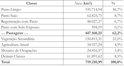 Tabela 1: Áreas de uso e cobertura da terra mapeadas pelo projeto TerraClass,  referentes ao ano de 2008.