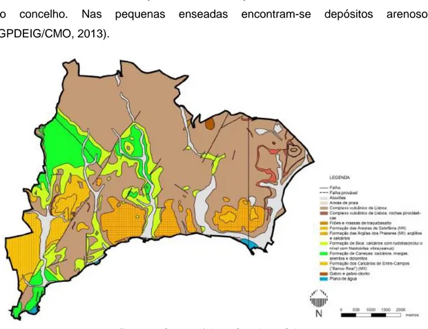 Figura 14 – Carta geológica do Concelho de Oeiras  Sofia Teles, 2014 (adaptado de geoportal.cm-oeiras.pt) 