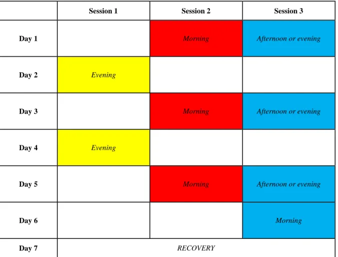 Table 4: Schematic representation of the training program of the week. 