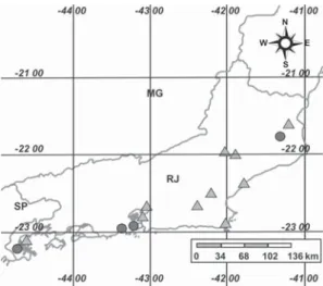 Figura 7 – Mapa de distribuição geográfica de Swartzia simplex var. grandiflora S e S