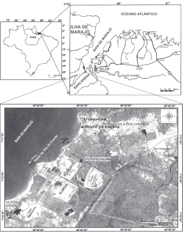 Figura 1 – Mapa de localização da área de estudo, na praia de Itupanema, Barcarena, Pará