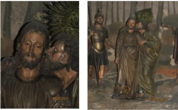 Figura   17   e      18      -­‐   Detalhe   Capela   da   Traição   -­‐   Braga   –   O   beijo   de   Judas   em   Jesus   -­‐   fotos   acervo   da   autora