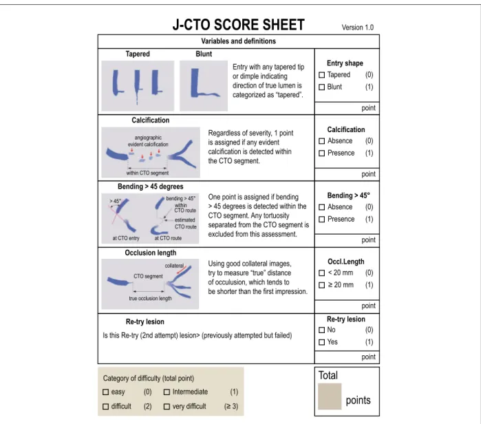 Figure 1 – J-CTO score: angiographic score used to estimate the probability of success of the procedure