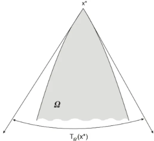 Figura 2.7: O cone tangente em rela¸c˜ao ao conjunto Ω no ponto x ∗ ∈ Ω