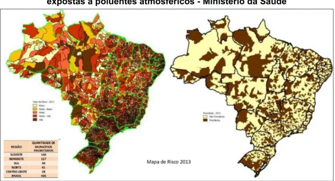 Figura 11 - Distribuição dos municípios segundo Mapa de Risco das regiões expostas a poluentes atmosféricos - Ministério da Saúde